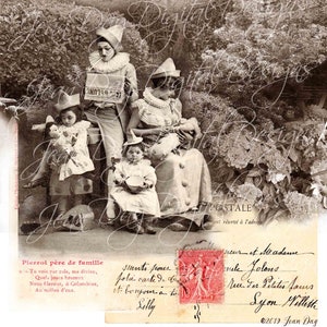 Pierrot Père de Famille, Halloween, 3 Français Carte postale Photomontage numérique Sépia et Couleur avec ou sans signe Halloween, 8.5X11 PC002