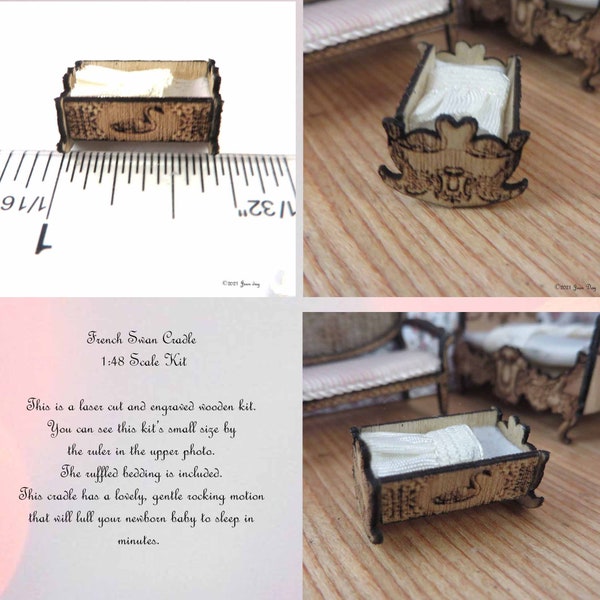 KIT French Swan Cradle Kit, Laser Cut and Engraved, 1:48, quarter scale Dollhouse Miniature LC103