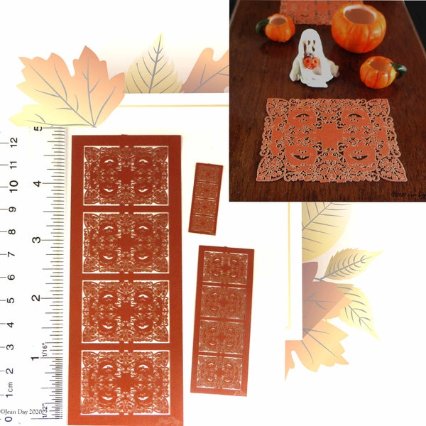 Kit Miniature dollhouse Pumpkin and Chestnut leaves Placemats. in 3 scales Deep Orange Paper, set of 4, for pumpkin lovers PL203