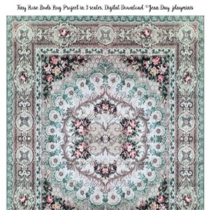 Tiny Rose Buds on Aqua Carpets or Rug Digital Downloads in 3 scales, 1/12, 1/2, 1/48, Dollhouse Miniatures DIY for 1:6 too JPGs & PDF MB015
