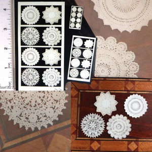 Kit - Miniature dollhouse Antique Doilies set 1 in 3 scales Paper, 8 doilies in 4 designs for antique lace lovers PL208