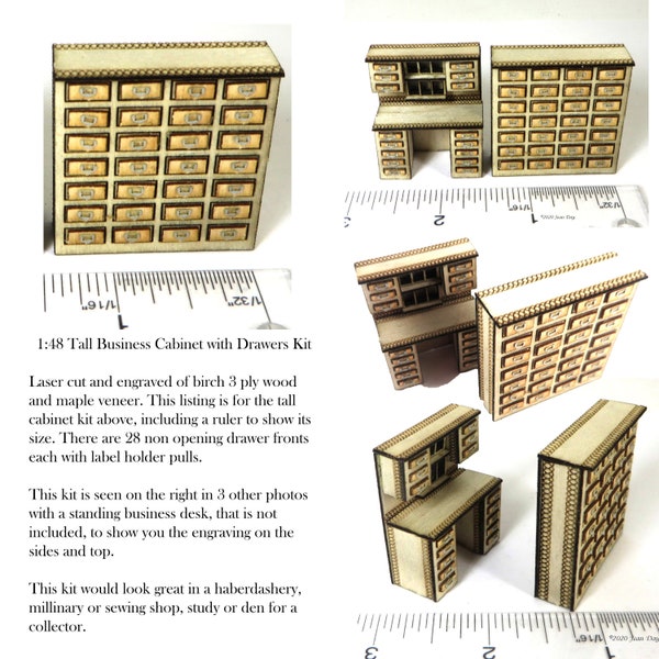 KIT, Tall Business Cabinet with Drawers Kit, Laser Cut and Engraved, 1:48, quarter scale kit LC086