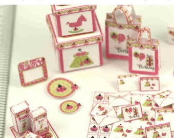 Baby Girl Printable Accessories Project in 1:12 scale Digital Download Miniature PDF jpg Boxes, Bag, Gift Wrap, much more MP003