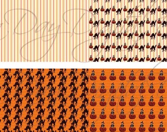 Wee Witch Black Cats Halloween, 1:48 wall paper, PDF JPG 4 Gift Wraps Digital Download 8.50x11 Printable WP004