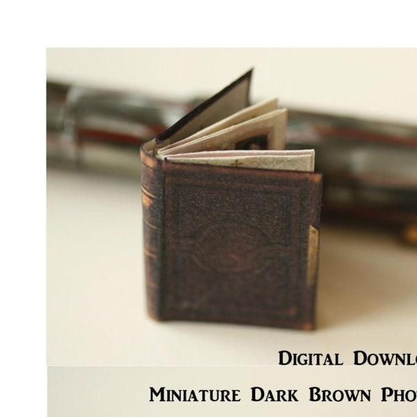 Dark Brown Photo Album Dollhouse digital miniature, Victorian Printable 1:12 with cut out photo windows, instant download Project DH008