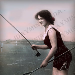 Madelaine pesca, spiaggia, nautica, moda costume da bagno, articoli da regalo tag - cartolina francese-Instant Digital Download FrA106
