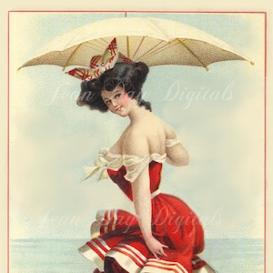 Bord de mer Flirt - Beach Girl - Français ancien, carte postale allemande, téléchargement numérique Downlaod - FrA037