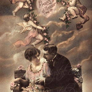Propos d'Amour, über Liebe, Cherub Valentine, romantische französische Postkarte von 1918 Instant Download - Geschenkanhänger Scrapbooking, VC004