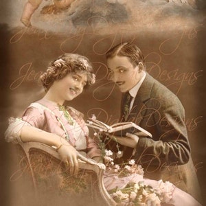 Die Romantik der Poesie, Valentine, L' Amour, paar, französische Postkarte aus der Zeit um 1900 Instant Digital Download - Geschenk-Tag, VC009
