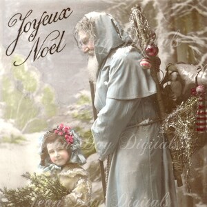 Francuski Mikołaj, Joyeux Noel, Suzanne i Pere Noel, Boże Narodzenie- Natychmiastowe pobranie, Francuska pocztówka 1907 - FC001