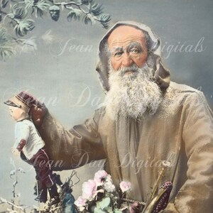 Francuskie Boże Narodzenie Pere Noel Wiktoriański Święty Mikołaj z zabawkami - Francuska pocztówka z początku lat 1900 - Skanowanie zdjęć - Natychmiastowe pobranie cyfrowe FC002