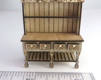 KIT Quarter Scale French Country Laser Cut and Engraved Kitchen or Shop Cabinet Kit 1:48, LC044, Dollhouse Miniature