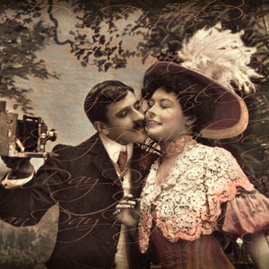 Say Cheese!  Fotografo preferito di Rose, San Valentino, Selfie dell'annata, cartolina romantica francese dal 1909 Download immediato - Tag regalo, VC005