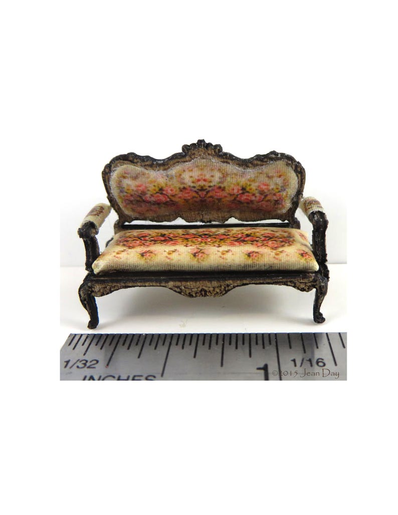 KIT Quarter Scale, Laser Cut and Engraved, French Country Roses Upholstered Sofa 1:48 dollhouse miniature LC012 image 1