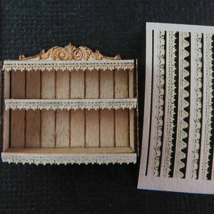 KIT Ripiano e profili in stile country francese tagliati al laser Kit pizzo di carta tagliato al laser 1:48 casa delle bambole LQ066, LC031