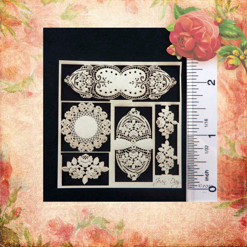 KIT Miniature in 3 Scales dollhouse French Country Roses Laser Cut Lace Centerpieces, 1:12, Half and Quarter scale Paper PL183 image 1