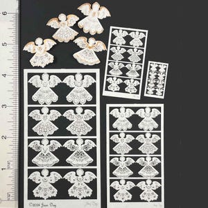 KIT, anges en dentelle pour sapin de Noël ou autres décorations, 4 anges collés dos à dos, découpés au laser blanc sur papier. En 4 tailles PL263