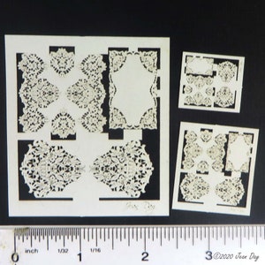 KIT, 3 Scales dollhouse French Country Summer Floral Laser Cut Paper Lace Centerpieces, 1:12, Half and Quarter scale PL200