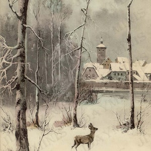 Noël, Scène d’hiver de Vienne - Scan de carte postale, Étiquette cadeau - Téléchargement numérique instantané FC046