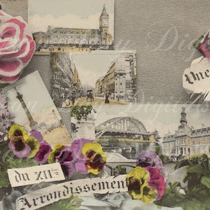 Paris District XII Postal Pansy Collage 1909 - Postal Francesa - Foto Escaneo - Descarga Digital Instantánea FrA065