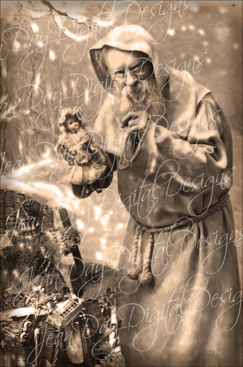 Santa, French Christmas, Le Pere Noel Bringing Gifts, Shhhhh French Postcard 1900's Photo Scan Instant Digital Download FC060 image 1