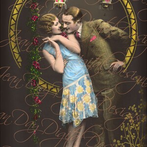 Francés Art Deco pareja "Paris enamorado" - postal francesa romántica años 20 descarga Digital instantánea FrA127