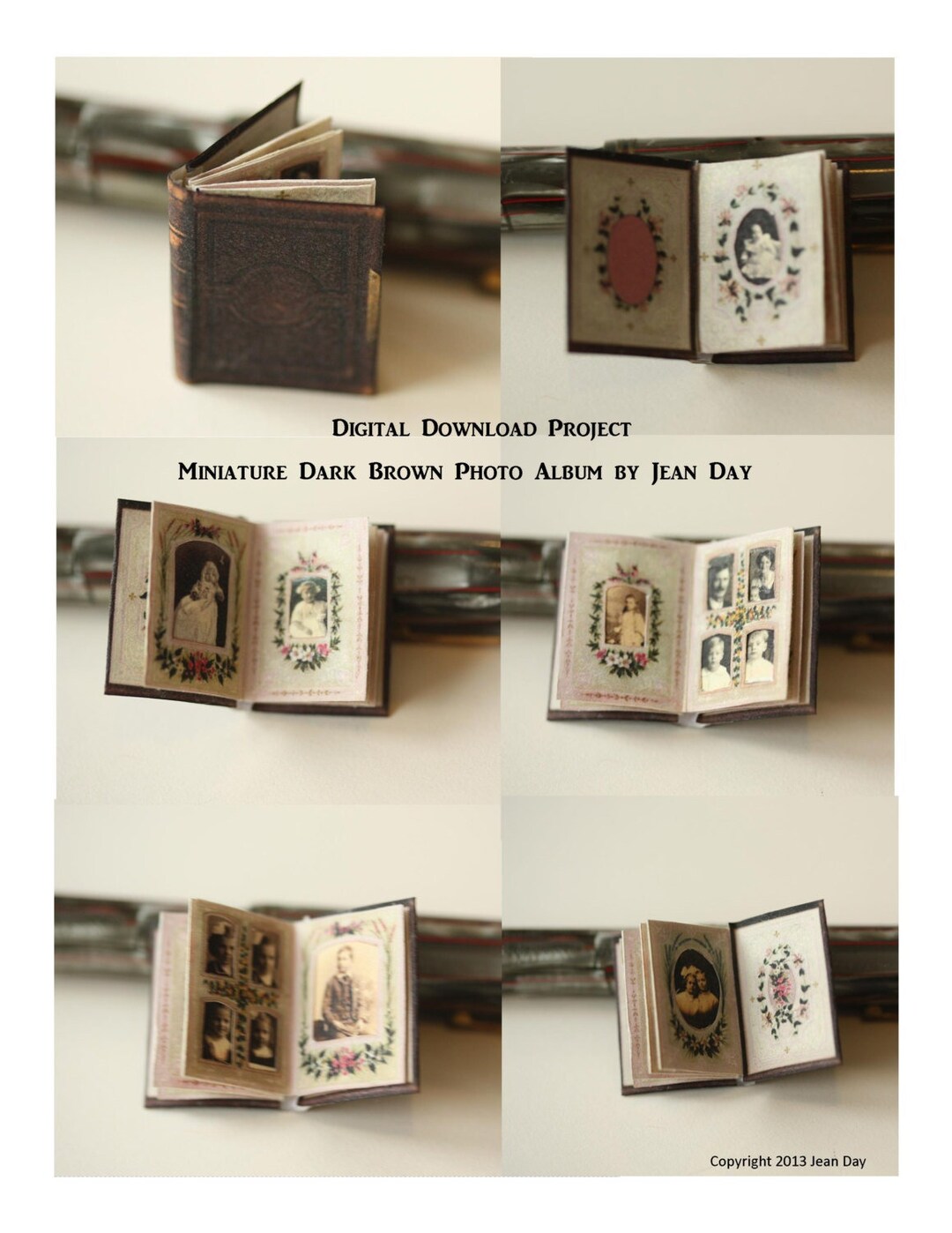 Dark Brown Photo Album Dollhouse Digital Miniature, Victorian Printable