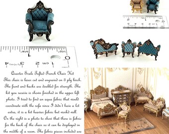 KIT Tufted Chair Kit, Laser Cut and Engraved quarter scale 1:48 Dollhouse Miniature, DIY kit in 2 colour choices,  LC224