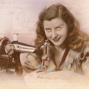 Vamos a COSER - coser a máquina, Francés postal 1920's de Paris - Photo Collage - instantánea Digital descargar FrA069