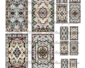 Four French Style Series 2 Blue Coloured Carpets or Rugs Digital Downloads 2 Scales 1/48, 1/24, Dollhouse Minis DIY for JPGs & PDF MB019
