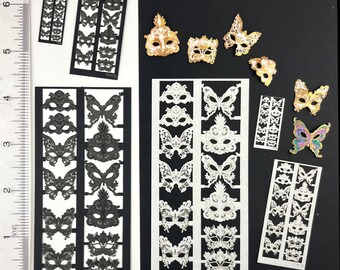 KIT, Lace Masks for Carnival or Halloween, 6 masks glued back to back, black or white laser cut on paper. In 3 scales PL256