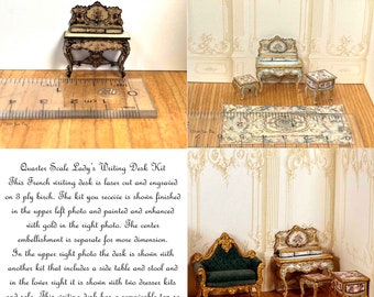 KIT French Lady's Writing Desk KIT, 1:48, quarter scale dollhouse miniature, DIY. laser cut and engraved  LC214