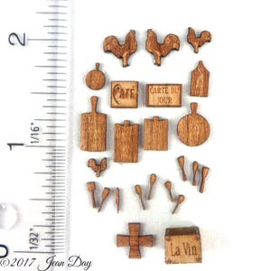 KIT Quarter Scale French Country Laser Cut and Engraved Veneer Kitchen Accessories Kit Cherry, Maple or Walnut Veneer, 1:48  LC046