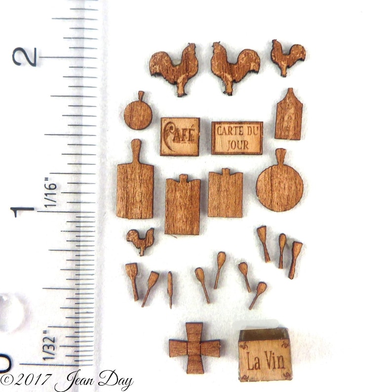 KIT Quarter Scale French Country Laser Cut and Engraved Veneer Kitchen Accessories Kit Cherry, Maple or Walnut Veneer, 1:48 LC046 image 1