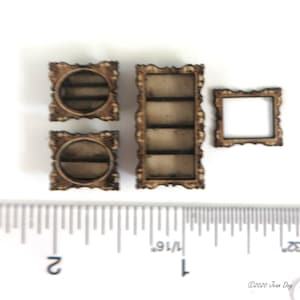 KIT,  3 Framed Shelf Shadow Box Kit, Laser Cut and an extra Engraved Frame, 1:48, dollhouse, quarter scale kit LC092