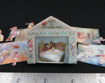 Miniature Alice in Wonderland Toy Theater Kit in 1:12, wall hanging art,  fabric and paper kit DK029