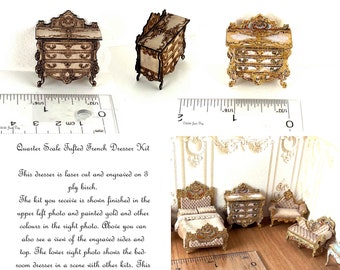 KIT Bedroom Dresser KIT, 1:48, quarter scale dollhouse miniature, DIY. laser cut and engraved  LC228