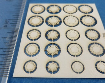 1:48 scale 20 Paper Laser Cut Lace Doilies on heavier paper in 6 colours, Quarter Scale Dollhouse Miniature,  LP018