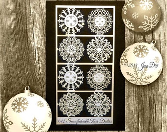Miniature Dollhouse Christmas Snowflakes & Trees Paper Doilies in 3 scales, for cookies, cakes, Paper, 8 doilies, 4 designs PL173