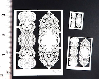 KIT French Butterfly Paper Lace Runners kit in 3 Scales, dollhouse miniature, 1:12, Half and Quarter scale PL243