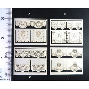 KIT 4 options for French Country Lace Curtains, Swans, Floral or Cherub in Laser Cut Natural White Paper Kit 1:48 Quarter Scale.