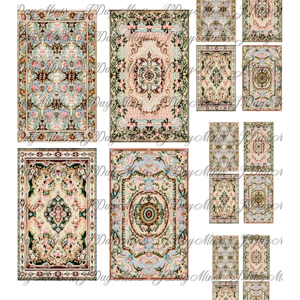 Four French Style Series 3, Ivory coloured Carpets or Rugs Digital Downloads 2 Scales 1/48, 1/24, Dollhouse Minis DIY for JPGs & PDF MB020