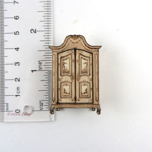 KIT, French Country Armoire Kit with Scene, Engraved and Laser Cut, Quarter Scale  1:48 dollhouse LC053, DIY Fun to paint!