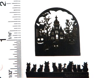 KIt. Haunted House Screen and 11 Cats for Halloween, Quarter Scale Kit, laser cut heavier paper LP070 1:48 mini DIY