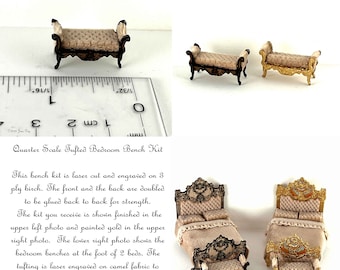 KIT Tufted Bench or Stool  Kit, Laser Cut and Engraved quarter scale 1:48 Dollhouse Miniature, DIY kit,  LC225