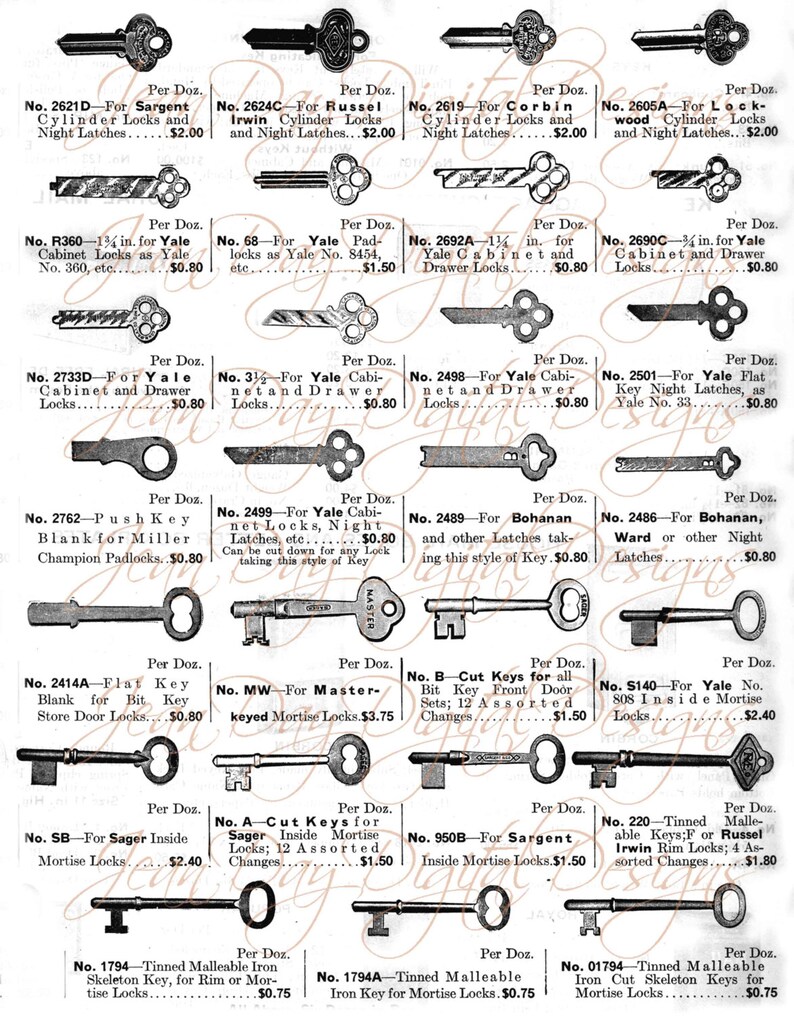 Keys from Catalogue 2 1923 Page Scan Instant Digital | Etsy