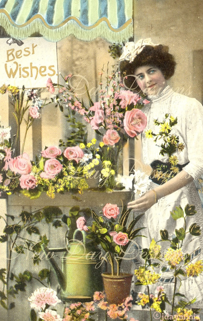 French Flower Shop with Pink Roses Photo Scan Instant Digital Download DP003