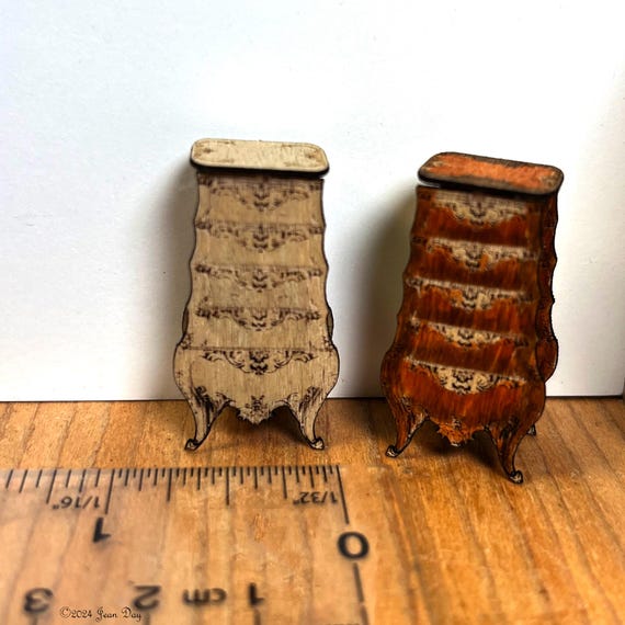 KIT French Tall Dresser KIT or Art Nouveau, 1:48, quarter scale dollhouse miniature, DIY. laser cut and engraved  LC216
