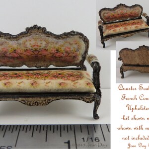 May include: Quarter scale laser kit for a French Country Roses upholstered sofa. The sofa is shown with a matching chair, which is not included. The kit is made of wood and has a floral pattern.