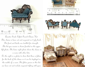 KIT Tufted Chaise Kit, Laser Cut and Engraved quarter scale 1:48 Dollhouse Miniature, DIY kit in 2 colour choices,  LC220